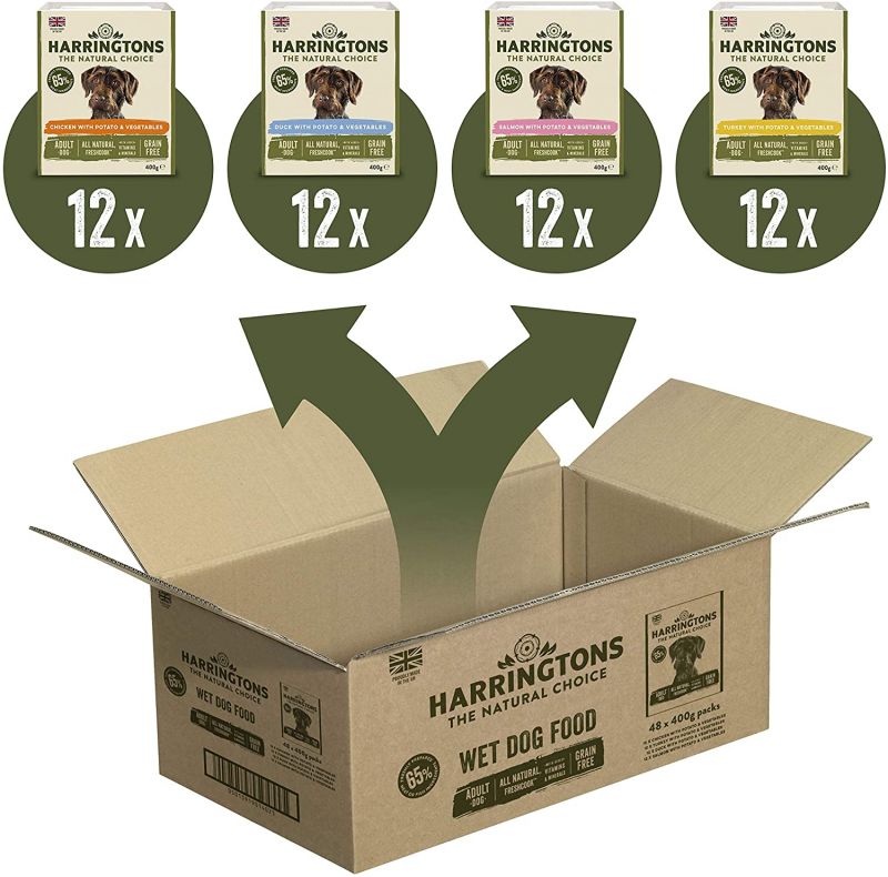 Harringtons Grain Free Wet Dog Food Mixed Flavours 48x400g for sale